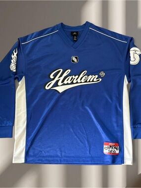Harlem Script Logo Blue Hockey Jersey